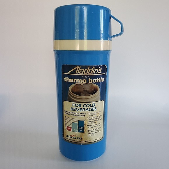 1984 Aladdin Thermo Bottle Cold Drink Beverage 1 pt Blue Thermos Ice Coffee/ Tea - Picture 2 of 8